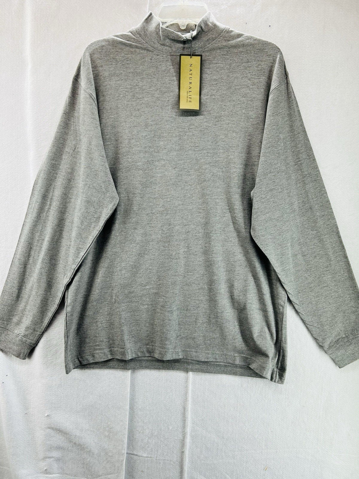 Naturalife Mens Cotton Rayon Light Grey Large Mock Neck Turtleneck NWT