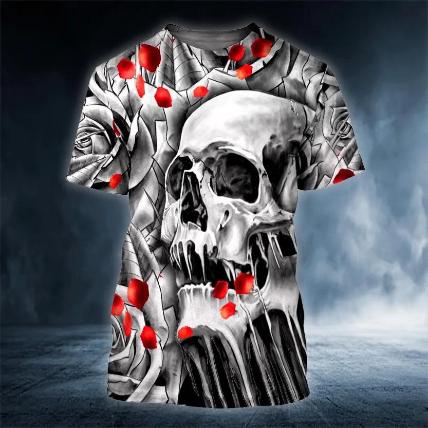 Black and White Roses Skull 3D T-Shirt Gothic Floral Graphic Gift for Men Top gallery