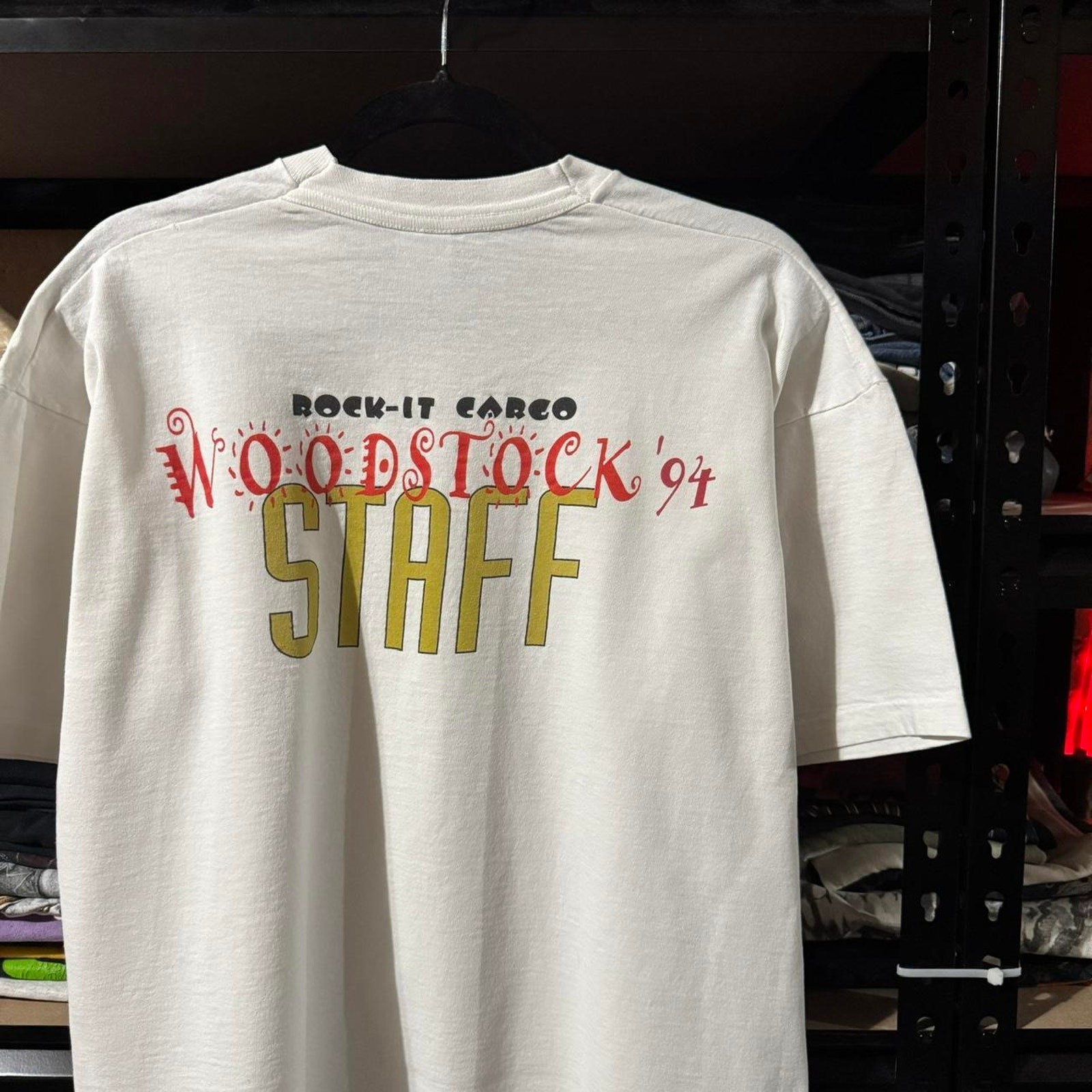 VINTAGE 94’ Woodstock SINGLE STITCH White Rock It Cargo Graphic Staff Tee - XL gallery
