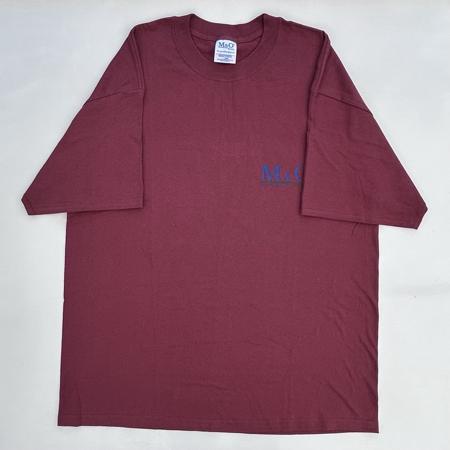 Vintage M&O Knits Logo Promo T Shirt Size Men’s XL New Without Tags Maroon Y2K gallery