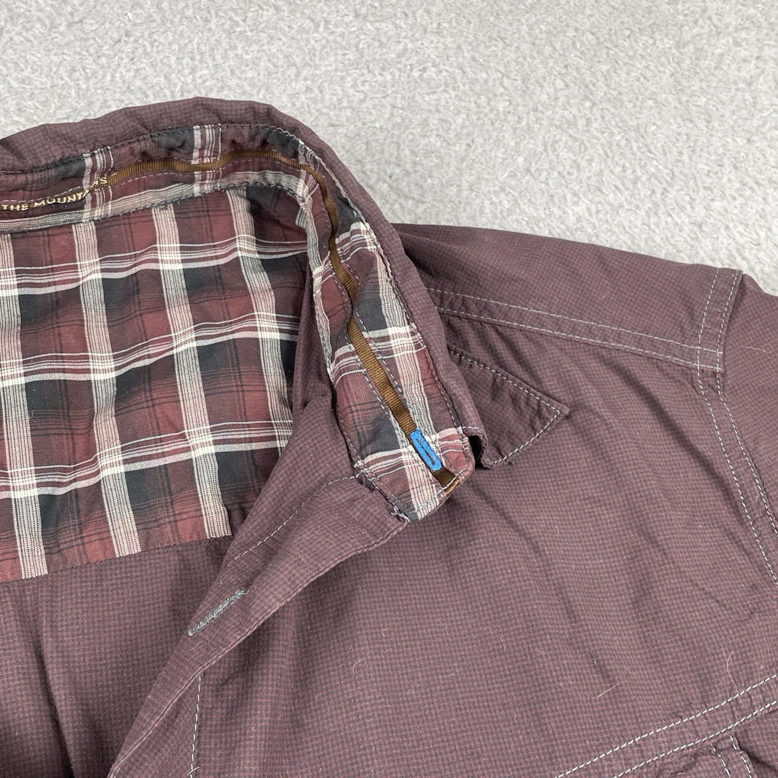 Kuhl Outdoors Button Up Pocket Adventure Shirt Micro Plaid Nylon Medium Maroon gallery