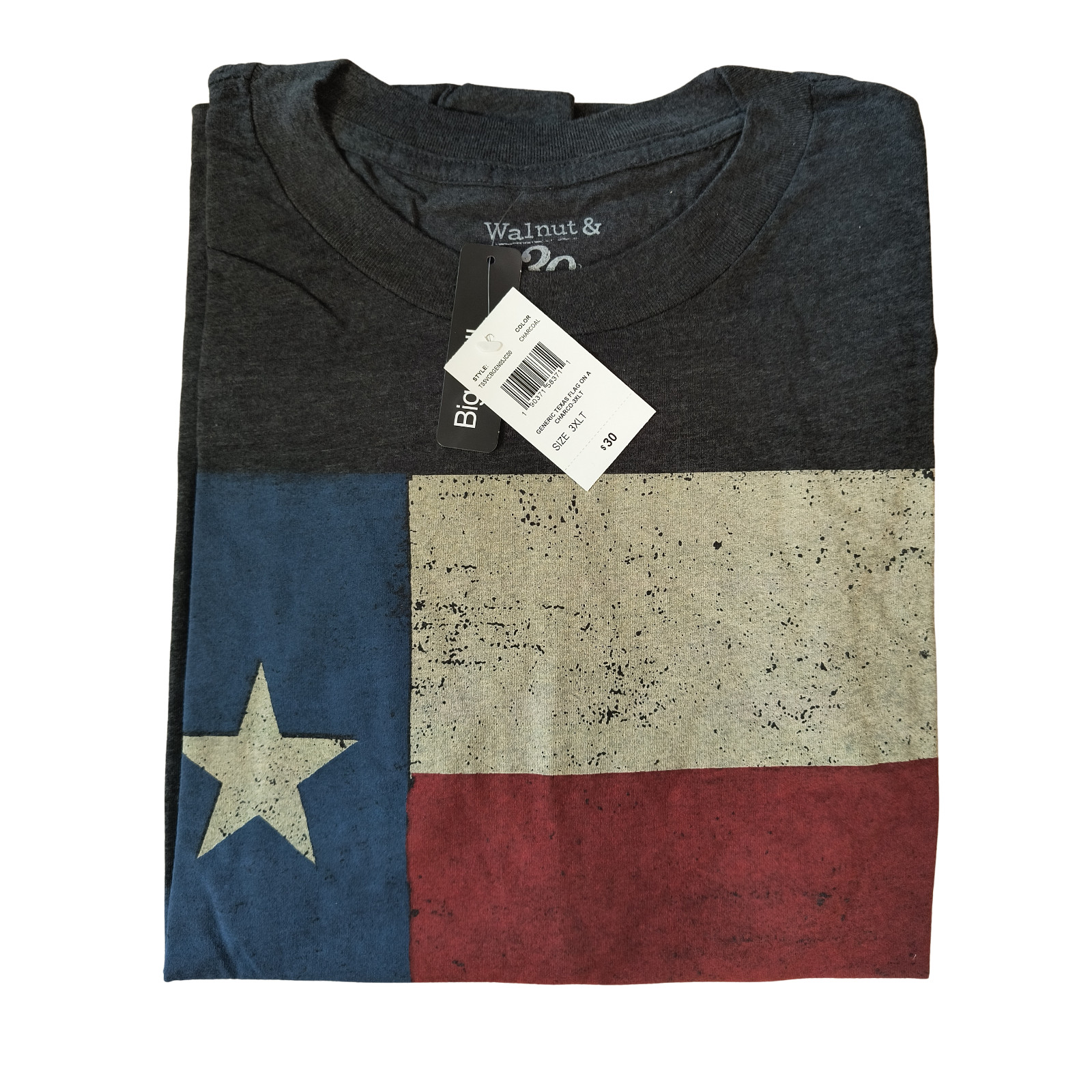 Walnut & 39th Distressed Texas Flag Graphic T-Shirt Charcoal Gray 3XLT Bioworld gallery