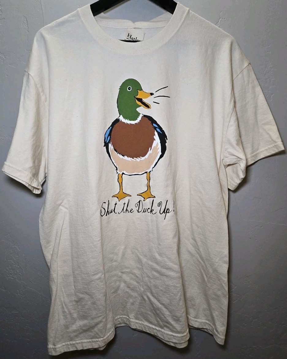 Vintage Y2K Hatley Shut The Duck Up Funny Unisex Shirt Size L