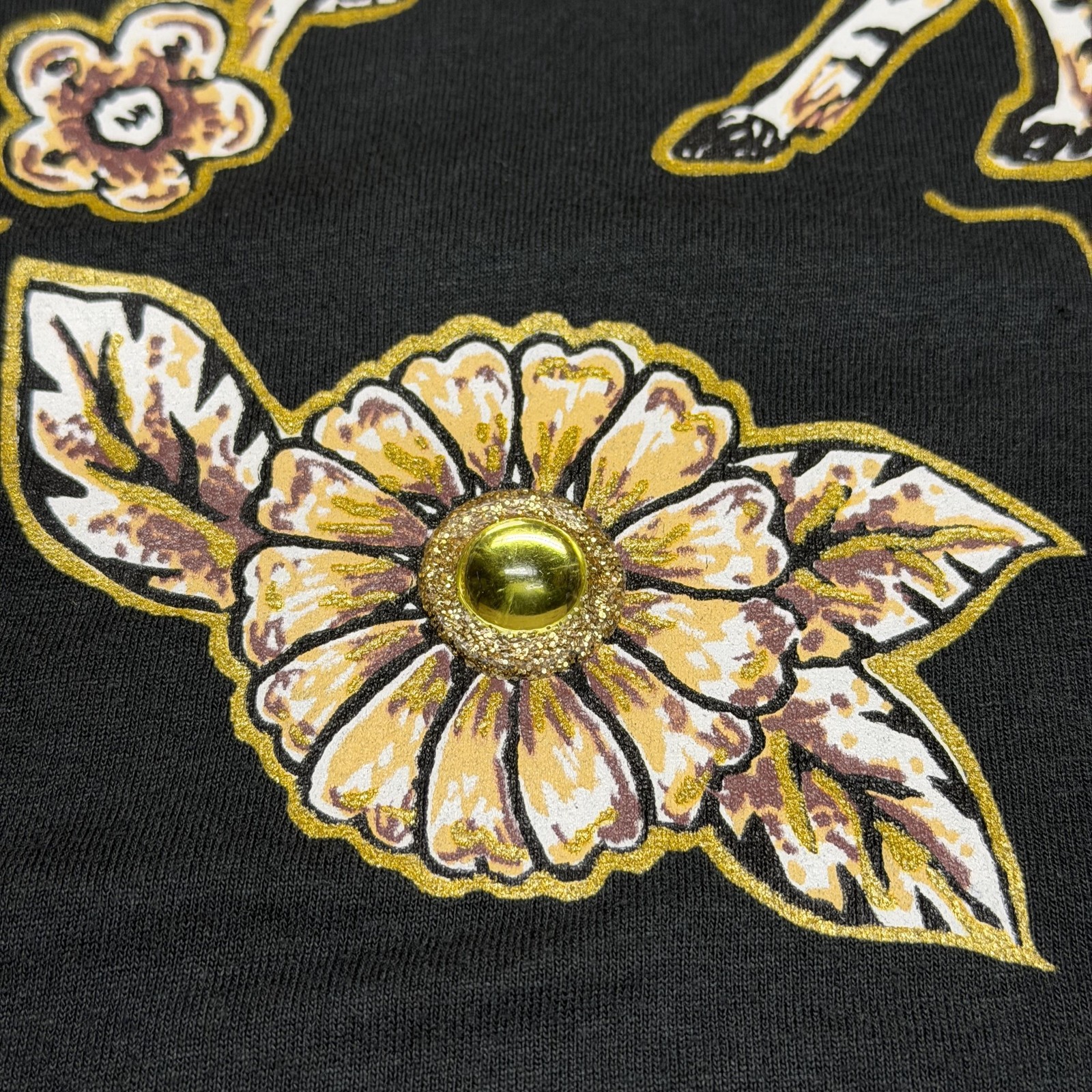 Zebra Floral Shirt Mens XL Black Graphic Animal Beaded Flowers Tee Embellished gallery