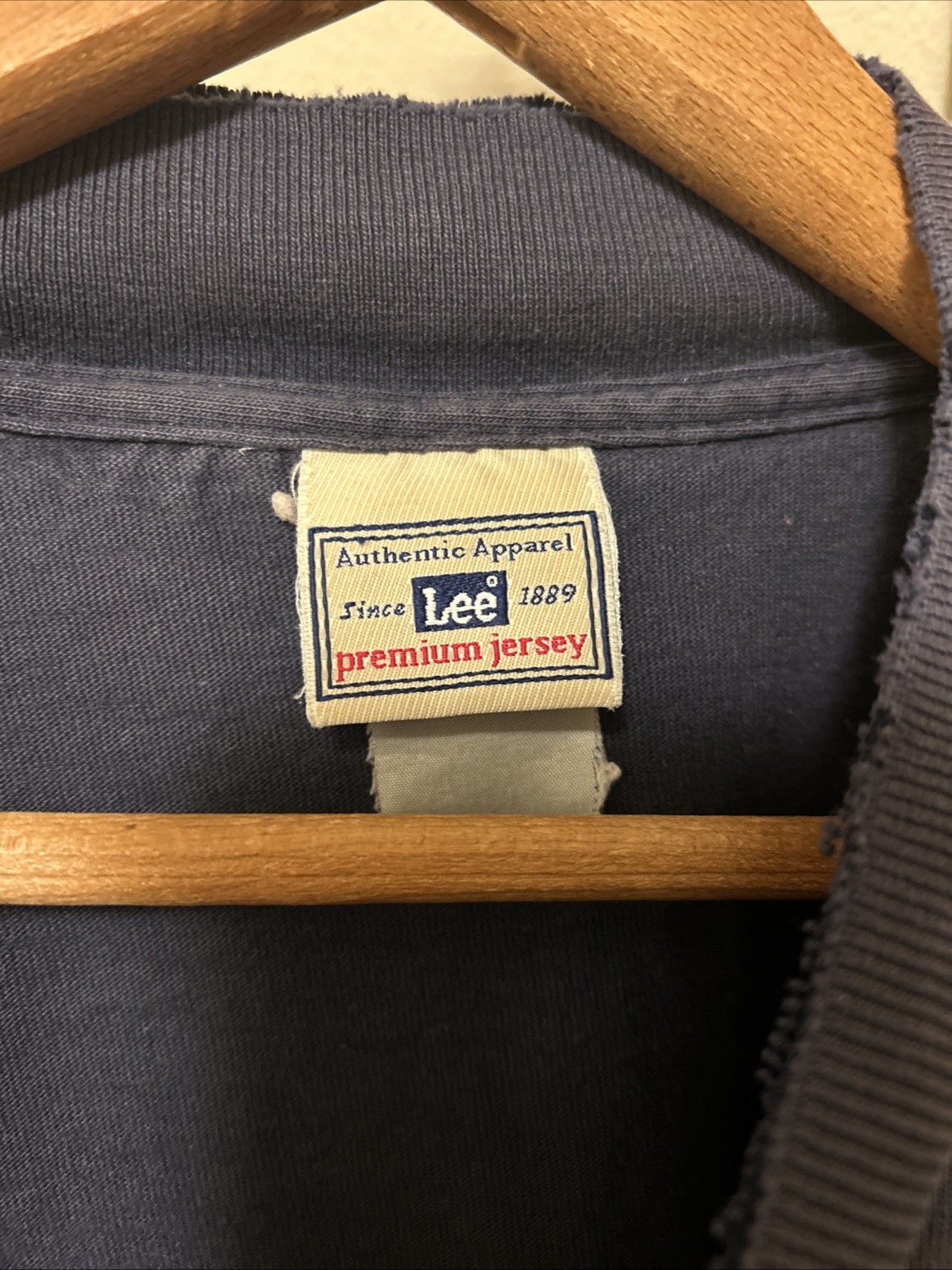 LEE vintage 90s SUN FADED Distressed Navy Long Sleeve GRUNGE Mock Neck Shirt XL gallery