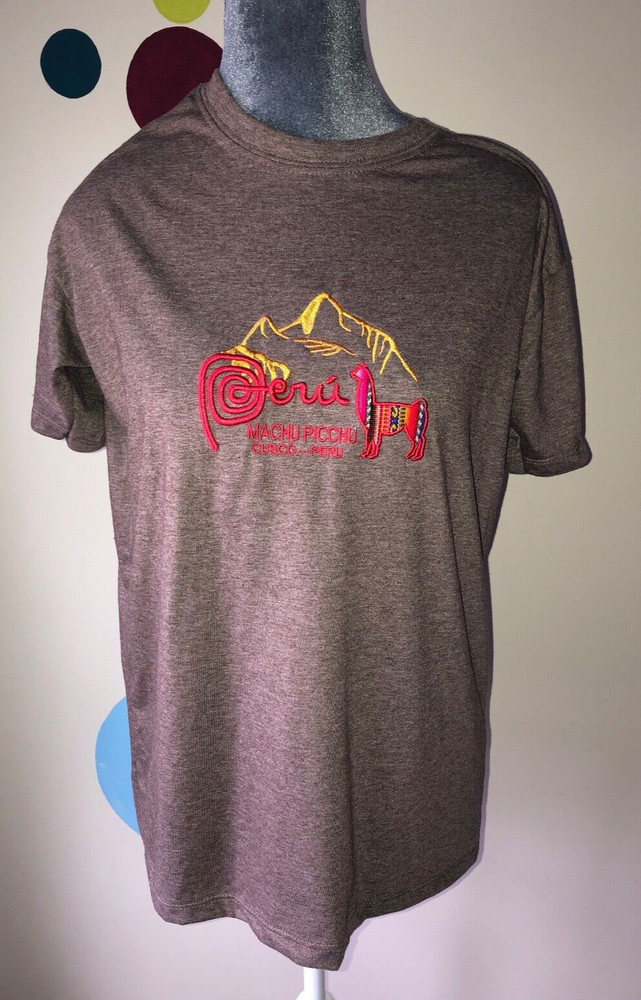 Inca Peru Machu Picchu Cusco Embroidered Llama 100% Algodon Cotton T Shirt – Med