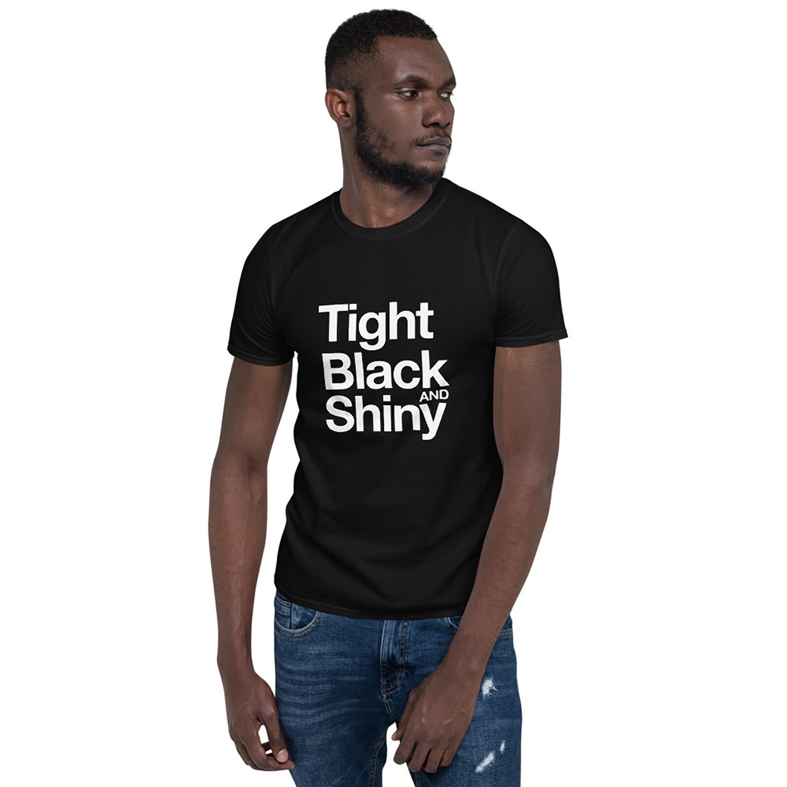 TIGHT BLACK and SHINY T-shirt. (gay, rubber, man, mens, fetish, kink, leather) gallery
