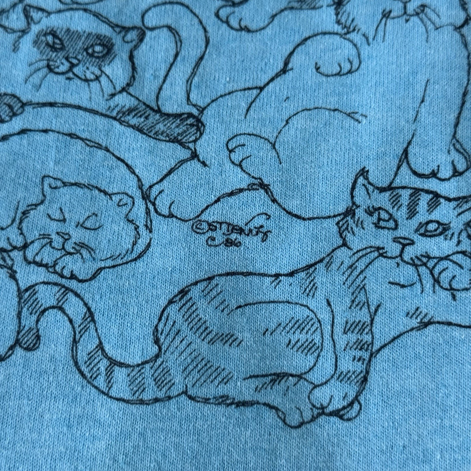 Vintage 80s 1986 Cat Lover T Shirt Blue One Can Never Have Too Many Cats Size M gallery