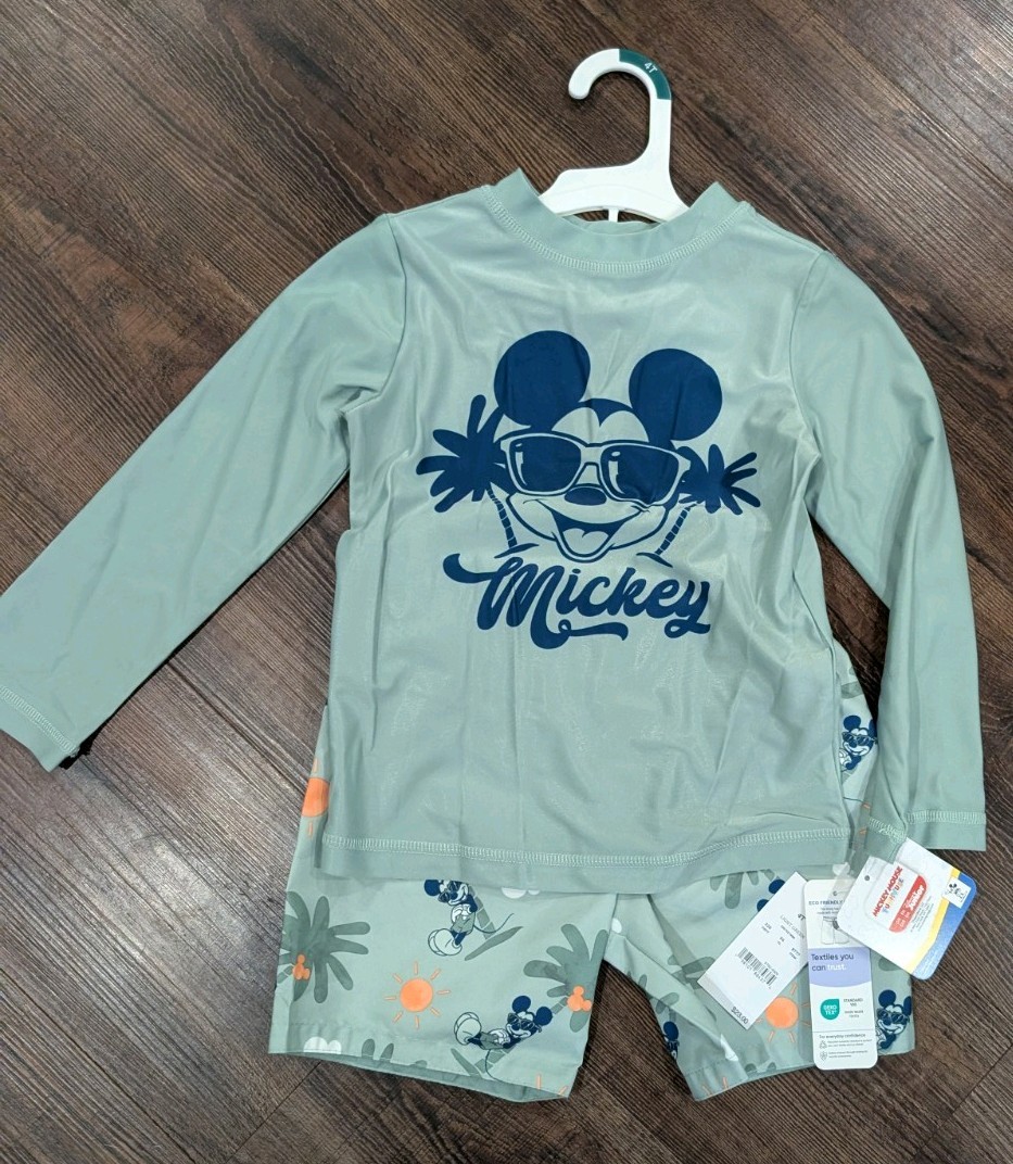 Disney Junior Mickey Mouse Boys 4T 2pc Tropical Swim Shirt & Trunks Set