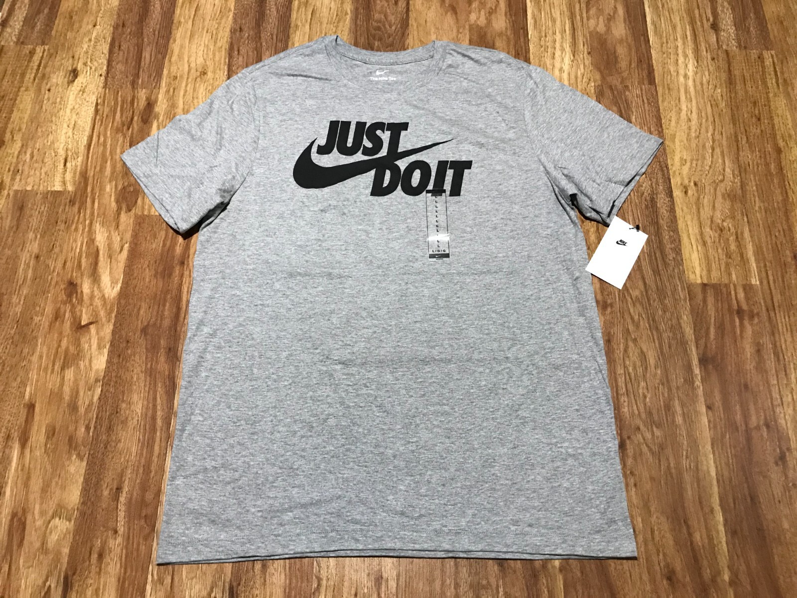 MENS LARGE – NEW Nike Just Do It Swoosh Gray Black 80/20 T-Shirt DX1989 063