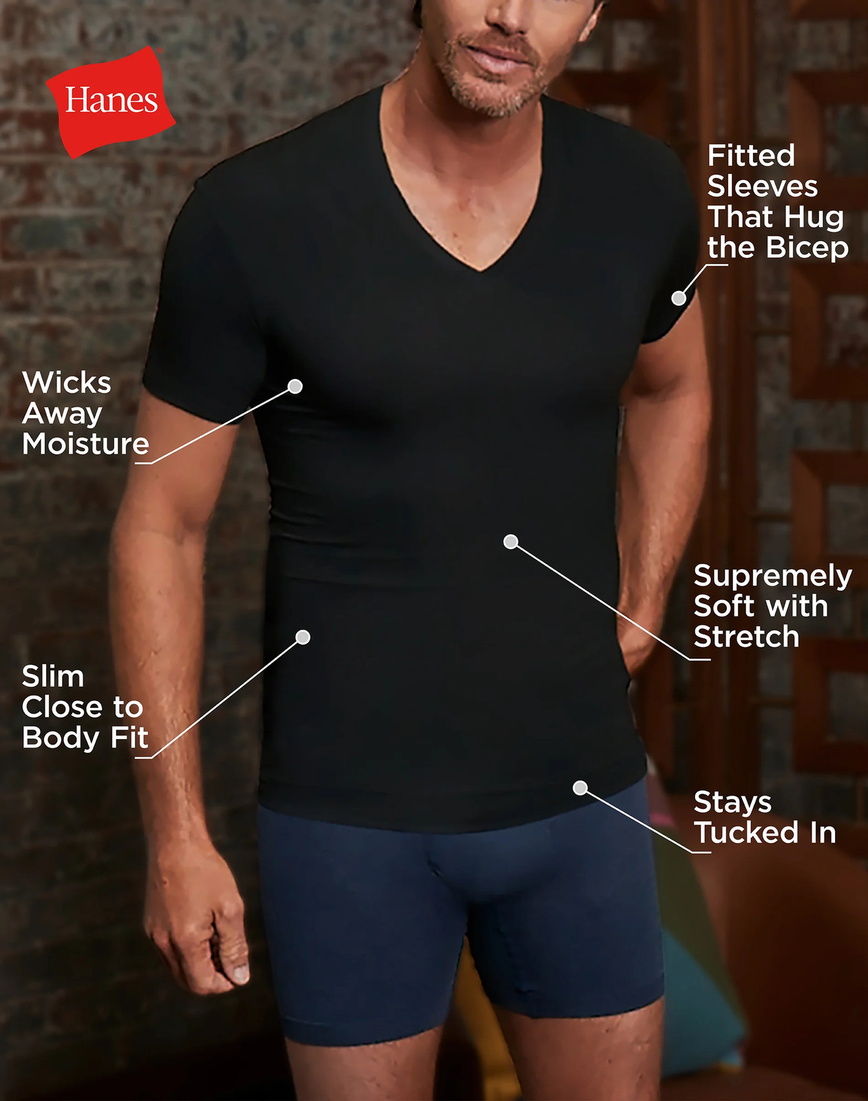Hanes Perfect Flex Men's Tee, White V-Neck Undershirt, 1-Pack gallery
