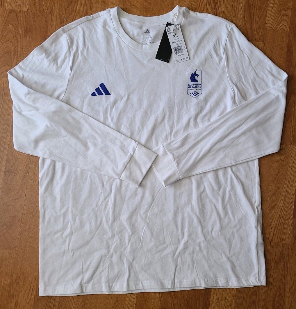 $50 Adidas 2025 Boston Marathon Men's XL Long Sleeve White T-Shirt JW9337 NWT gallery