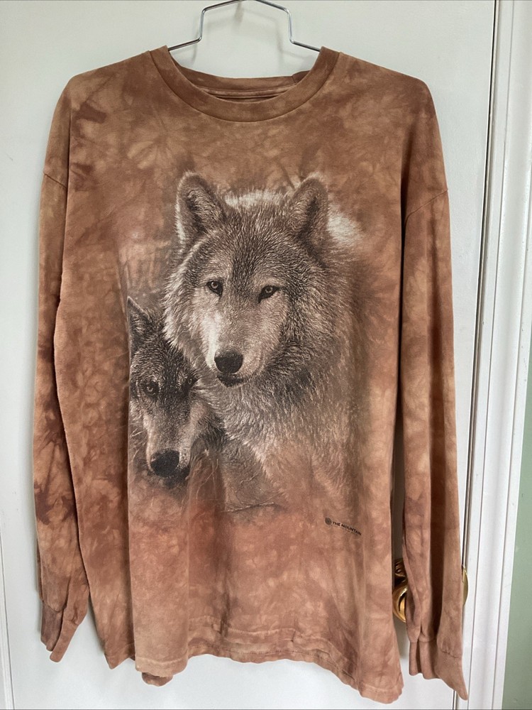 The Mountain Wolves Wolf Face Tie Dye Brown Shirt Mens L Long Sleeve T-Shirt