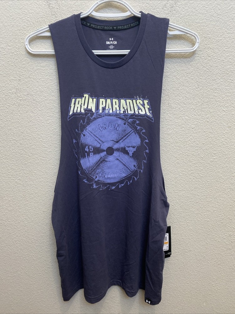 Under Armour Men’s Small Sleeveless Purple PJT Rock Blade Tank Iron Paradise NWT