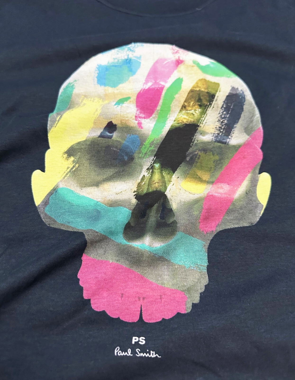 PAUL SMITH DEEP NAVY T-SHIRT / TOP 100% ORGANIC COTTON SKULL PRINT NWT SZ- L gallery