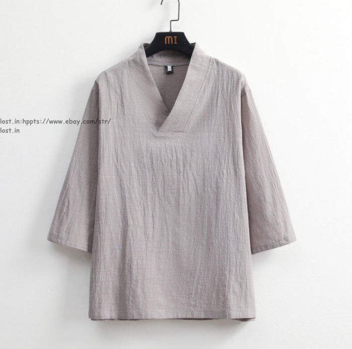 Men Summer Cotton Linen Tang Suit 3/4 Sleeve Casual Han Fu T-Shirt and Pants Set gallery