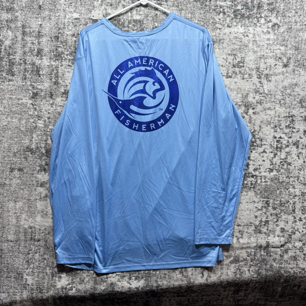 ALL AMERICAN FISHERMAN Performance Fishing Sun Shirt Wicking Blue Mens 2XL