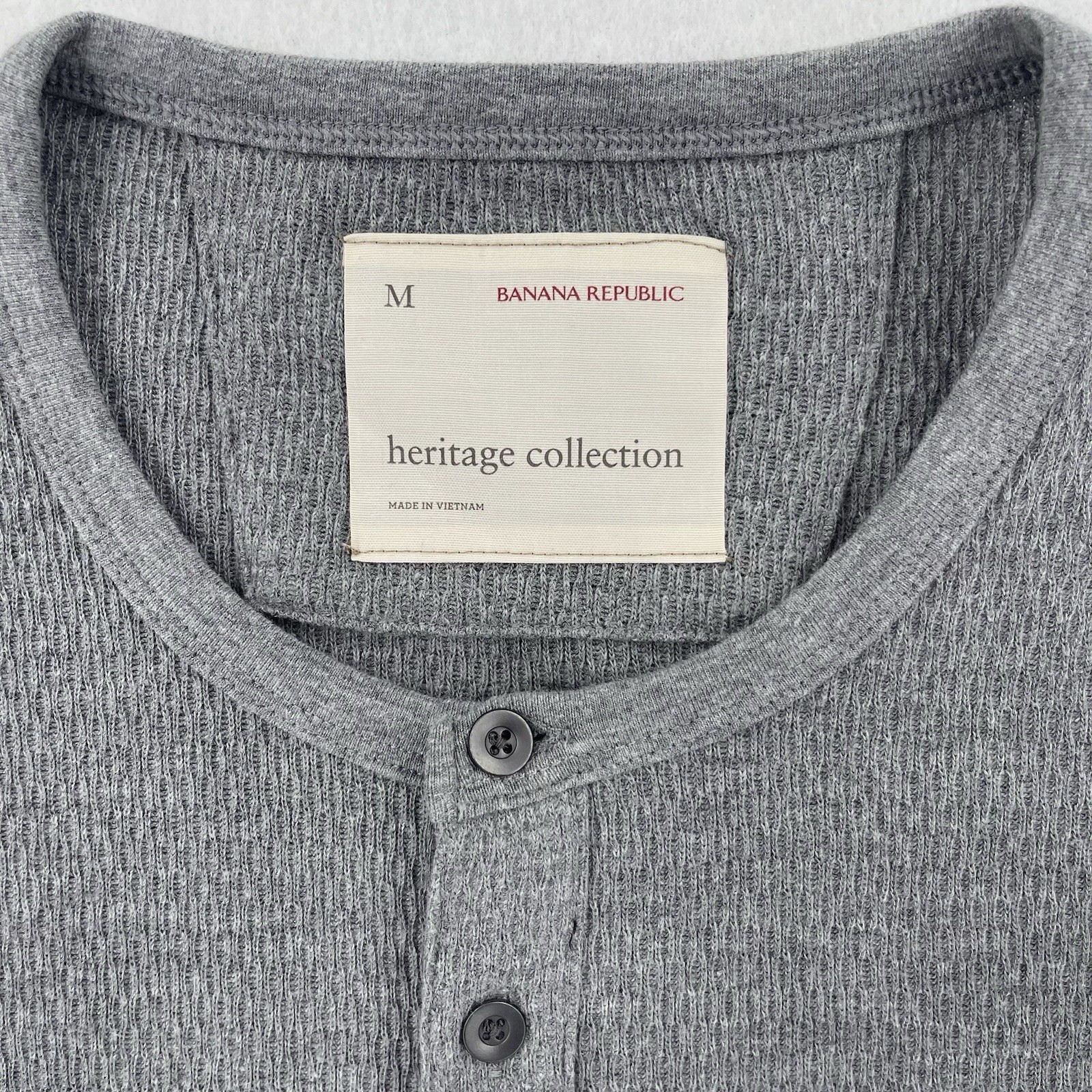 Banana Republic Henley Shirt Mens M Gray Heritage Collection Textured Knit gallery