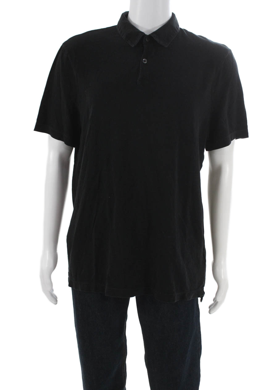 Standard James Perse Mens Polo Shirt Black Short Sleeve Cotton Size 3