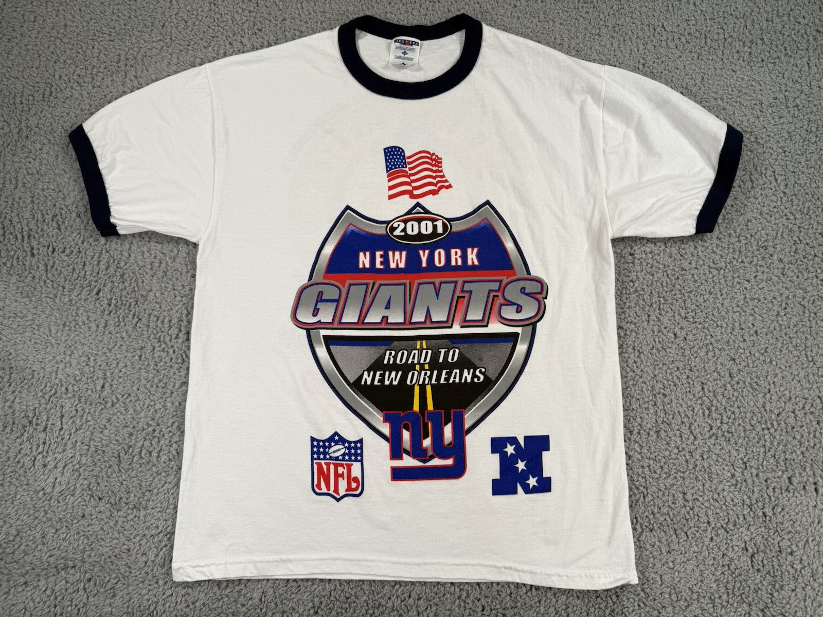 Vintage New York Giants T Shirt Mens XL White Y2K 2001 Season Center Logo Flag gallery