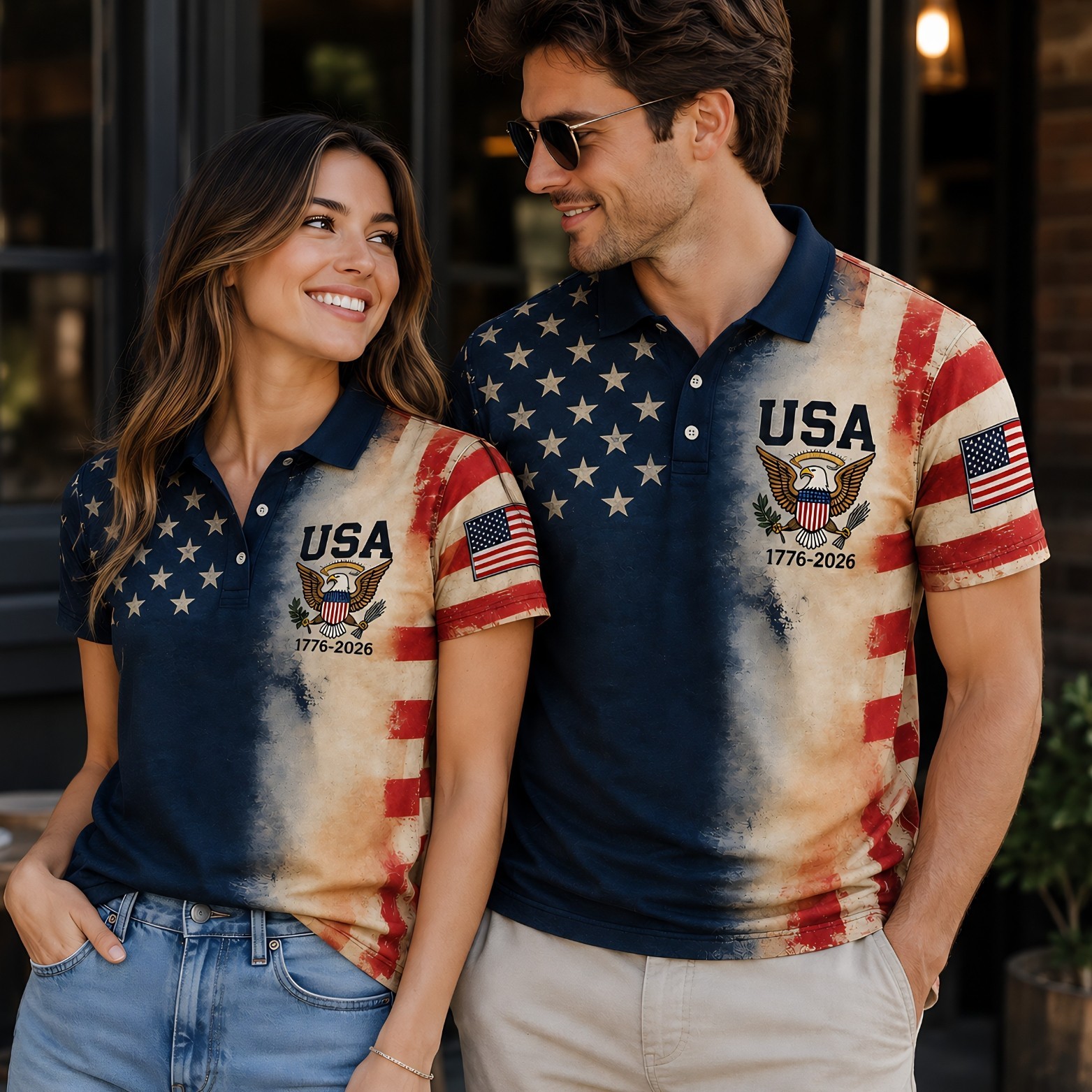 Vintage USA Polo Shirt, America 250th Anniversary 1776-2026 Distressed F (S-5XL) gallery