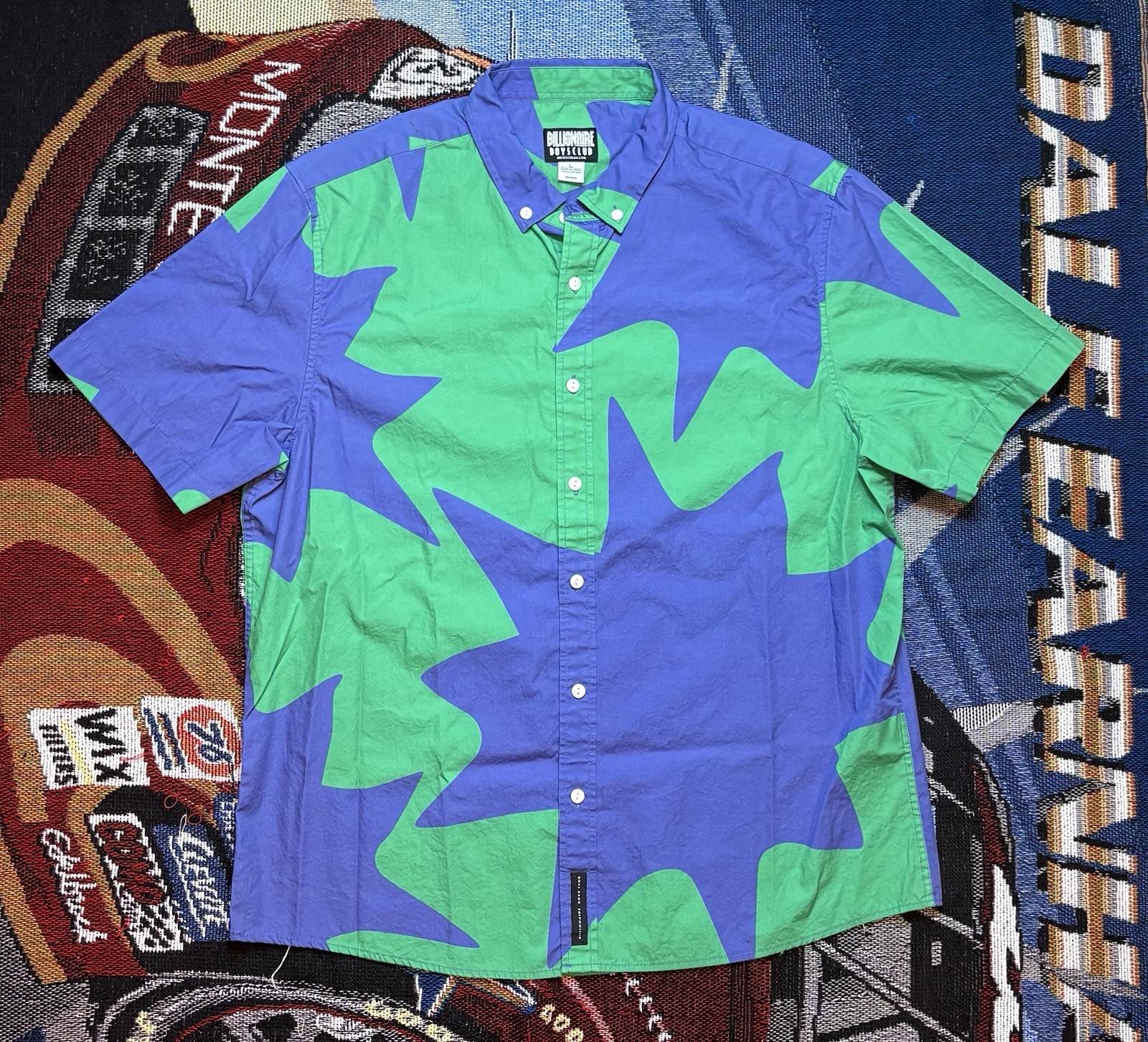 Billionaire Boys Club Shirt Mercury SS Woven Green Blue Button Down Large BBC gallery