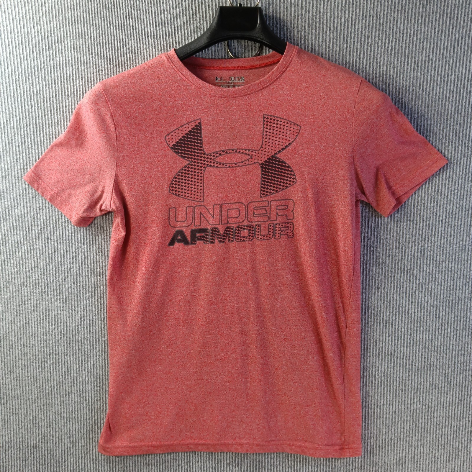 Under Armour Shirt Men L-XL Heather Red Frontside Logo Spell Out Heat Gear gallery