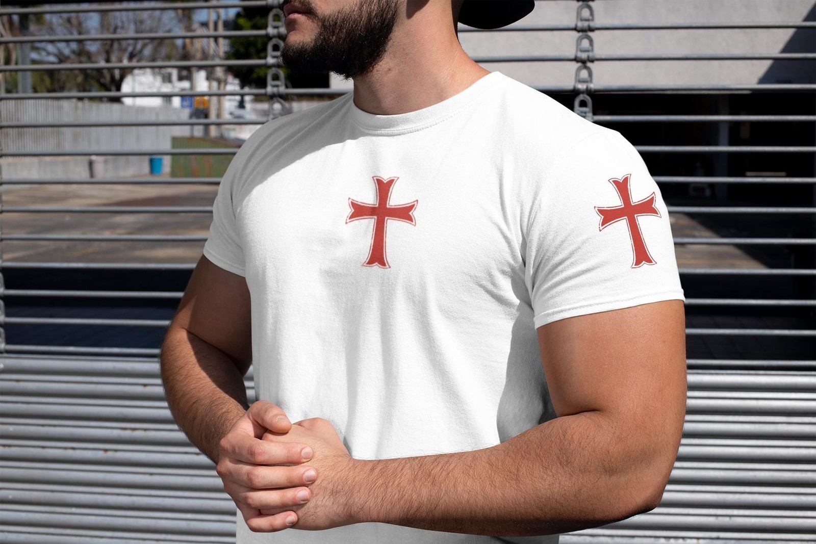 Knights Templar Cross T-Shirt: Christian Medieval Style, Red Print gallery