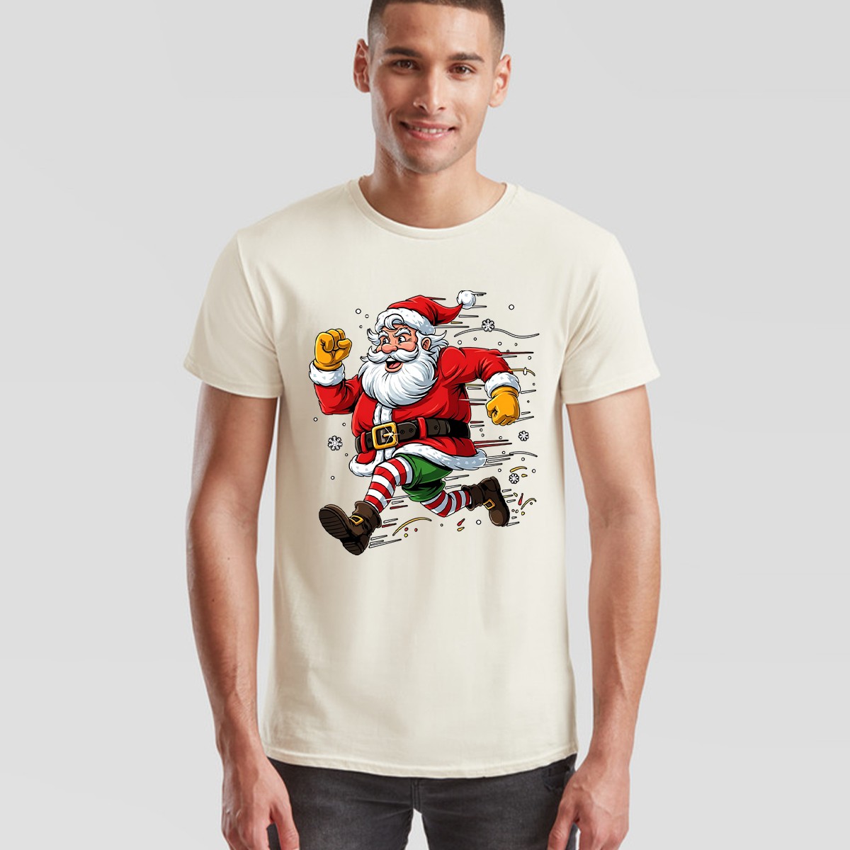 Running Santa Christmas Holiday Mens T-Shirt Womens Graphic Tee Festive Apparel gallery