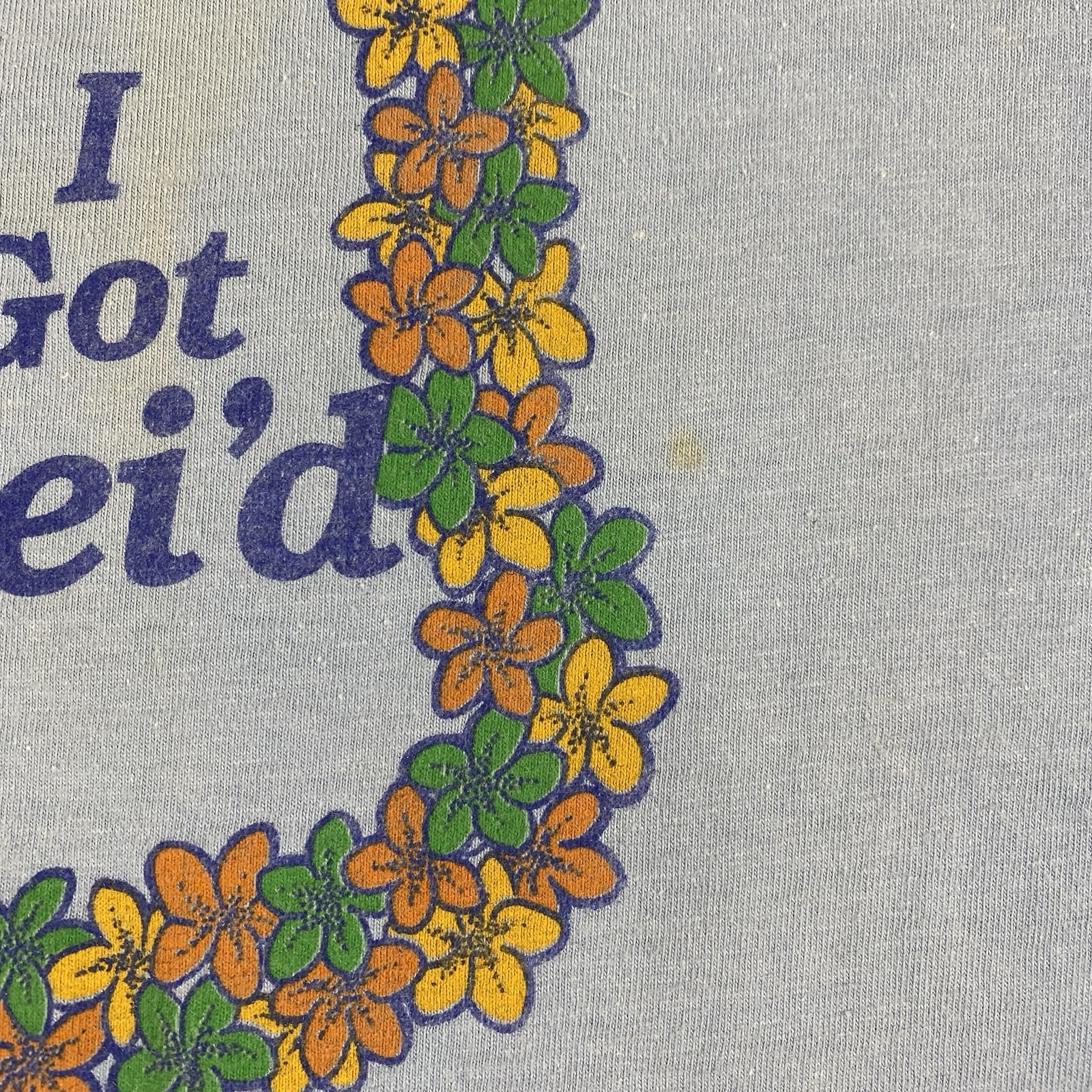 Vintage 70s Hanes Beefy I Got Lei'd Hawaiian Style Blue Single Stitch Shirt SZ L gallery