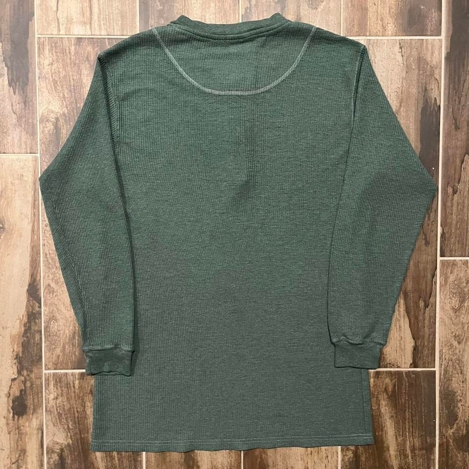 VTG JIT Sport Thermal Mens L Green Polycotton Henley Waffle-Knit Long-Sleeve 90s gallery