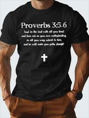 Men’s Proverbs 3:5-6 Inspirational Faith T-Shirt, 100% Cotton, Casual Loose Fit