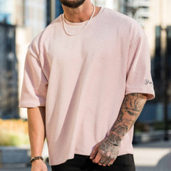 Men’s Trend Loose Solid Color Crewneck Cotton Short Sleeve T-shirt Top