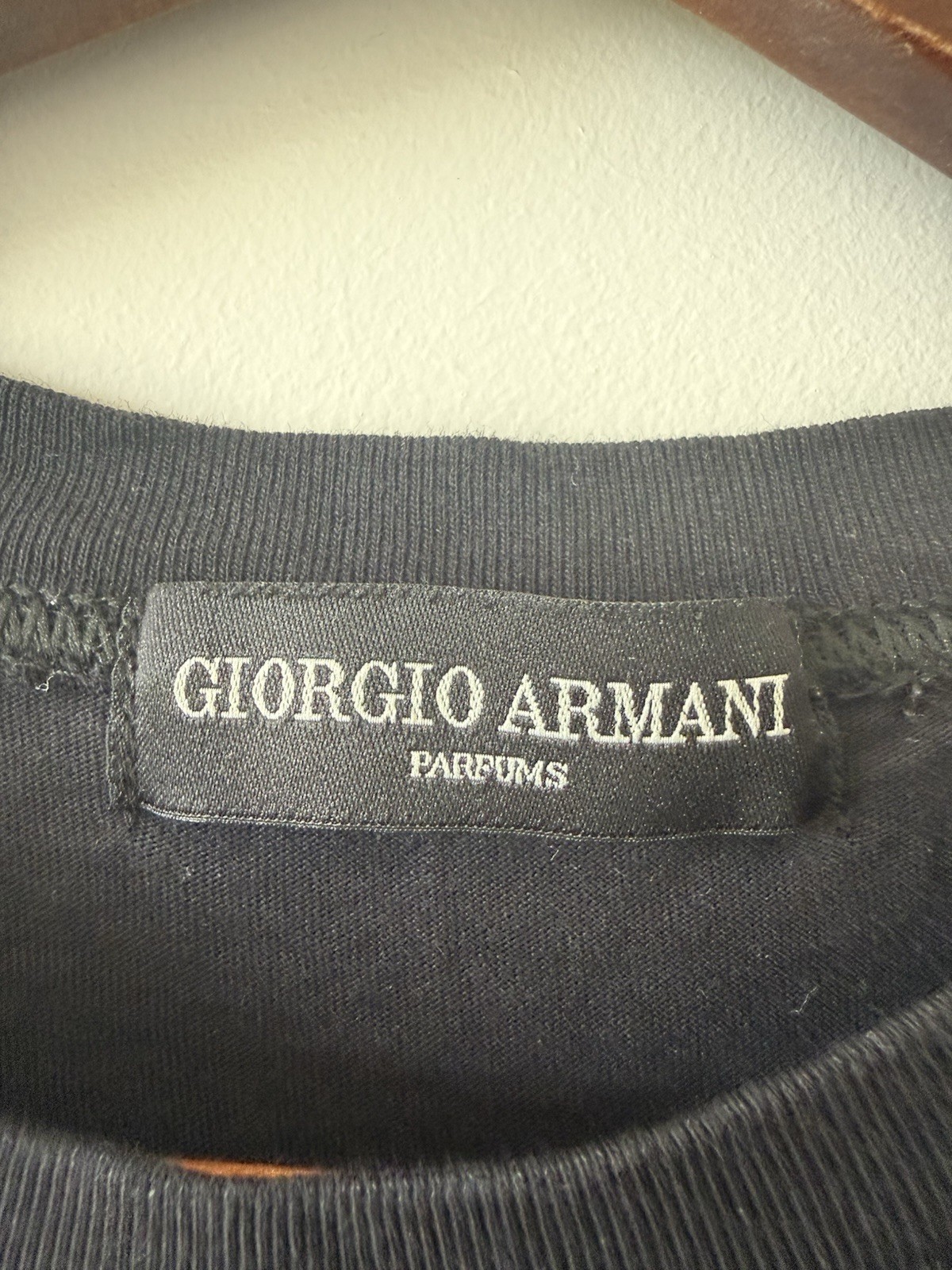 VINTAGE 90s Giorgio Armani Homme Play With Style Parfums Black Cotton T-Shirt gallery