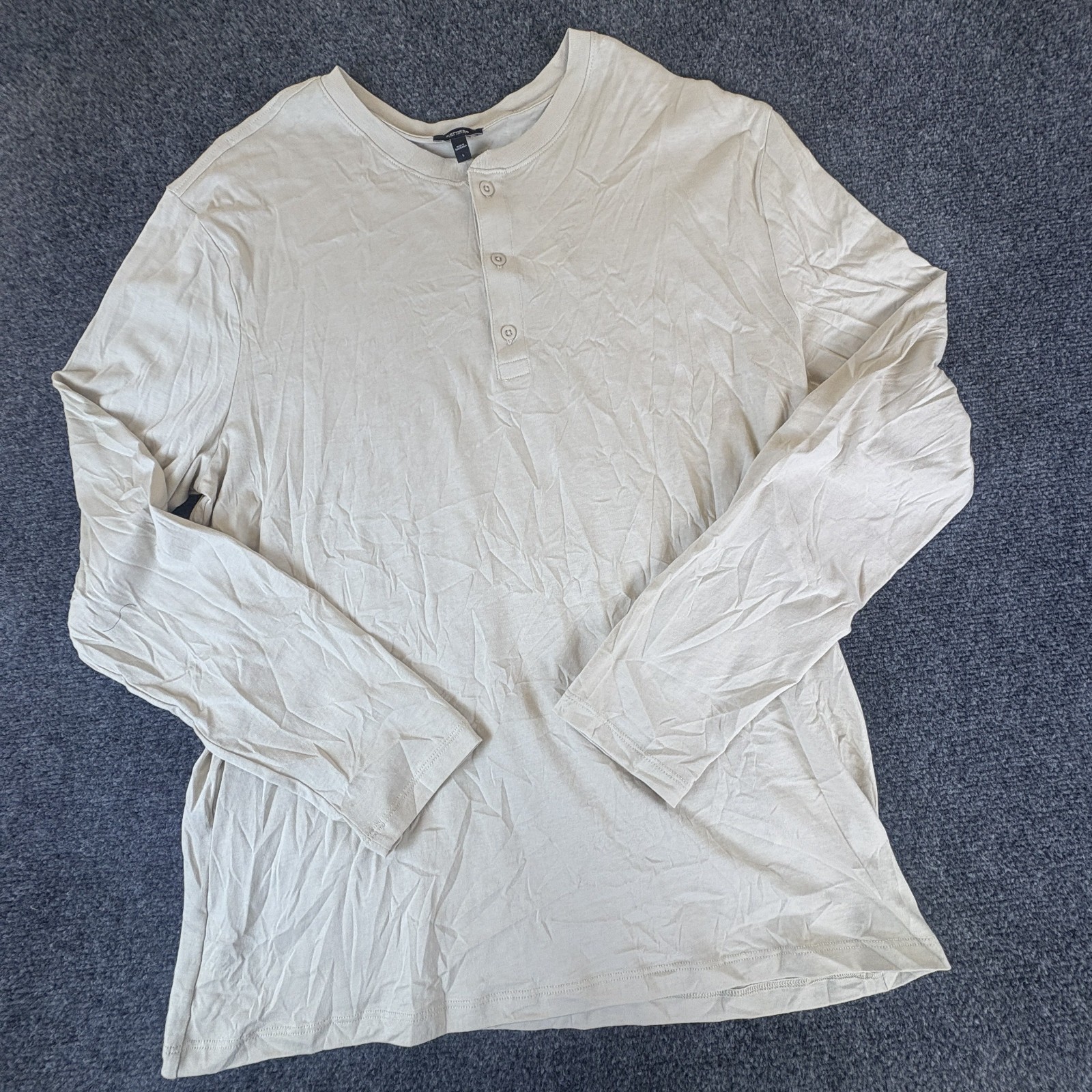 Express Henley Shirt Mens Large Cream Pima Cotton Regular Fit Casual Long Sleeve gallery
