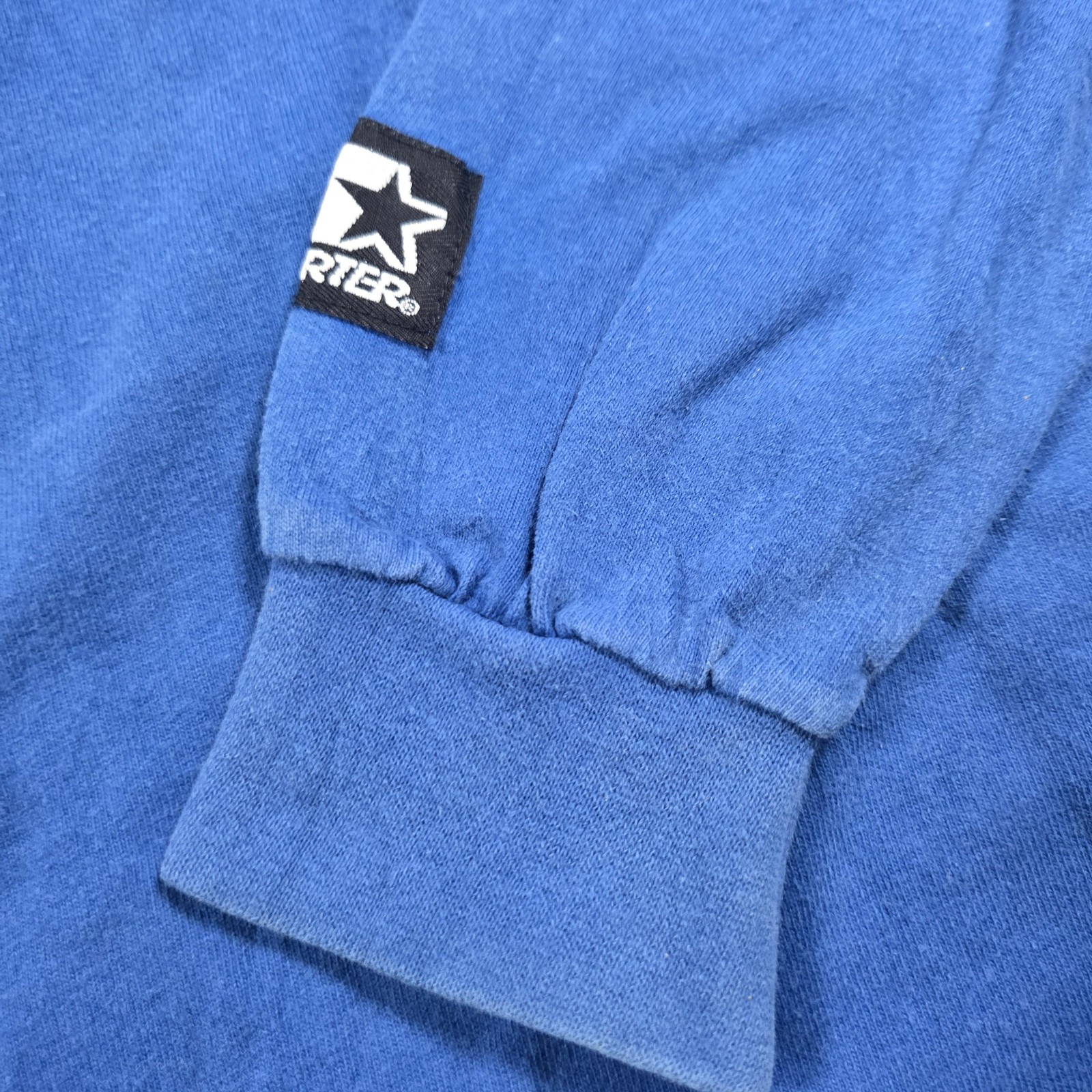 Vintage Starter Shirt Mens Medium Blue Long Sleeve Sports Graphic Made USA gallery