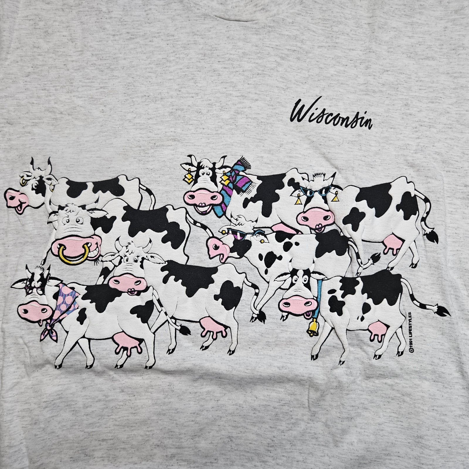 VTG NOS 90s Single Stitch Mens XL Cotton T-Shirt Humerous Cows Graphic Wisconsin