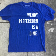 Routine Men Large Short Sleeve Shirt Blue Wendy Peffercorn Is A Dime Baseball