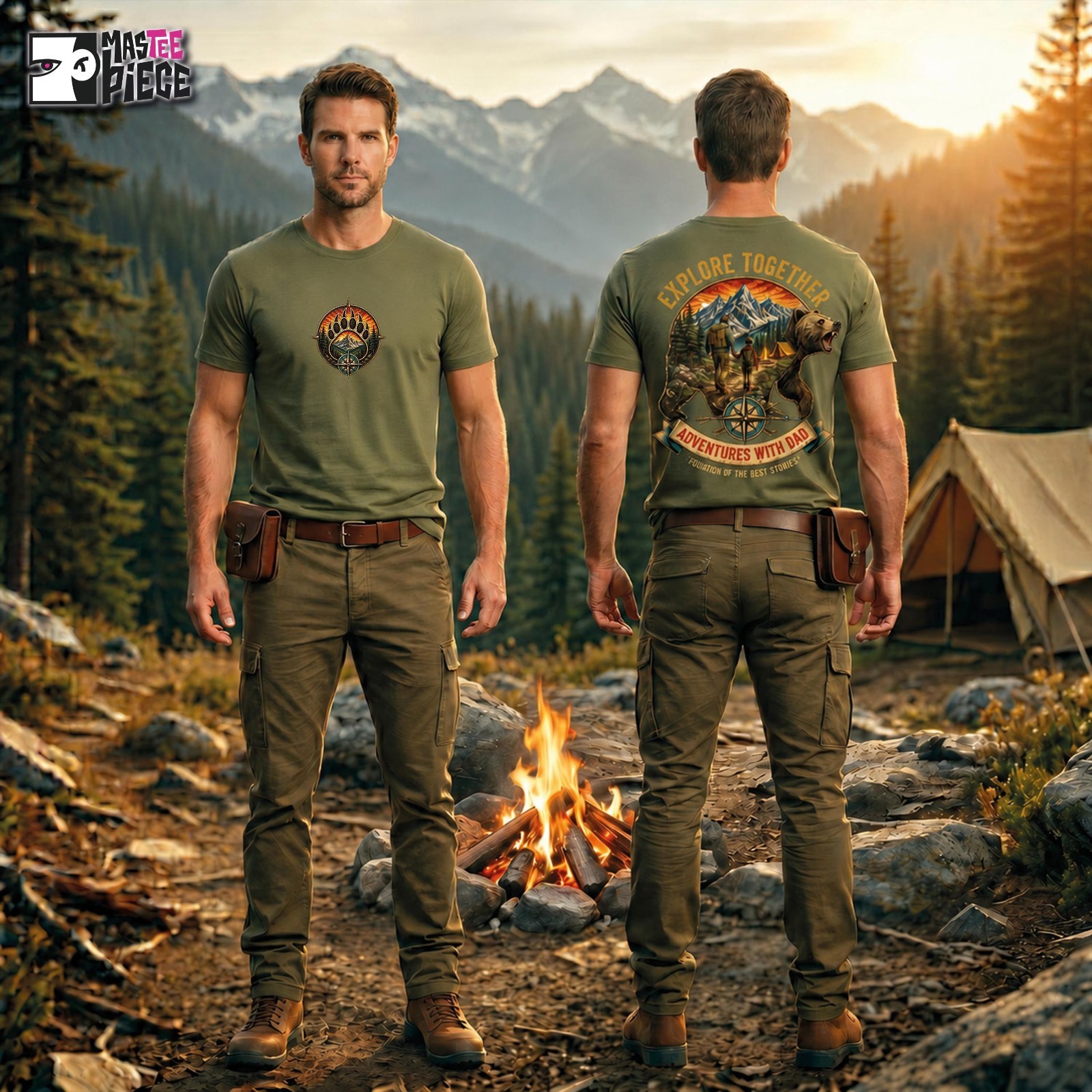 Father Hiking Tee Vintage Bear Camping, Retro Outdoors T-shirt gallery
