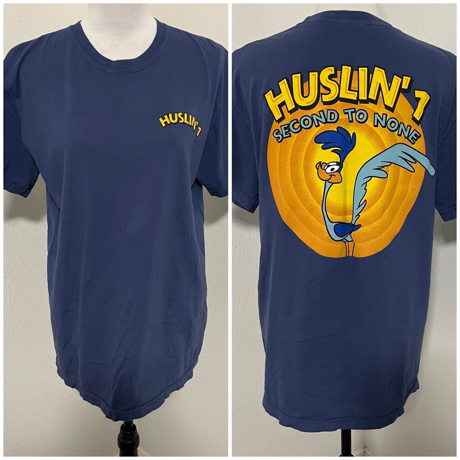 Comfort Colors Unisex Medium Graphic “HUSLIN’1” Second to None Blue T-Shirt EUC