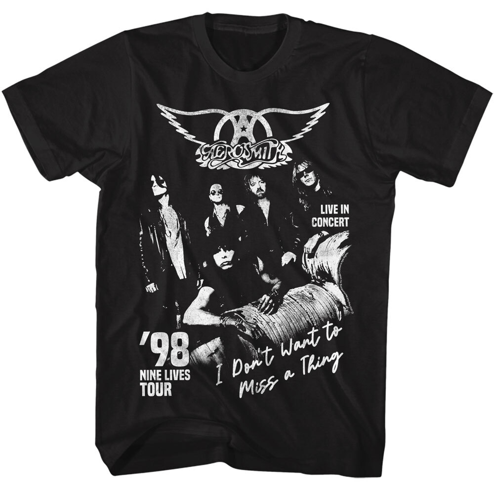 Aerosmith Nine Lives Tour 98 Live In Concert Men’s T Shirt Rock Band Music Merch