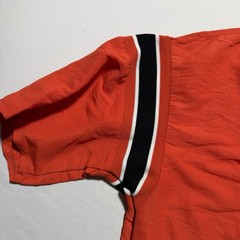 DeLong USA Vintage Nylon Pullover Shirt Medium Orange Black Stripe Drawstring
