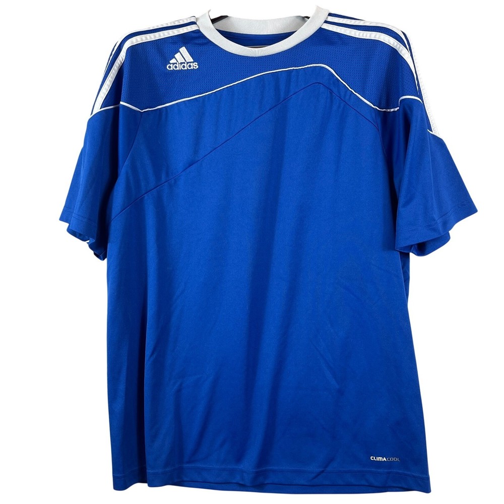 Adidas Mens ClimaCool Blue White Striped Soccer Athletic Shirt XL