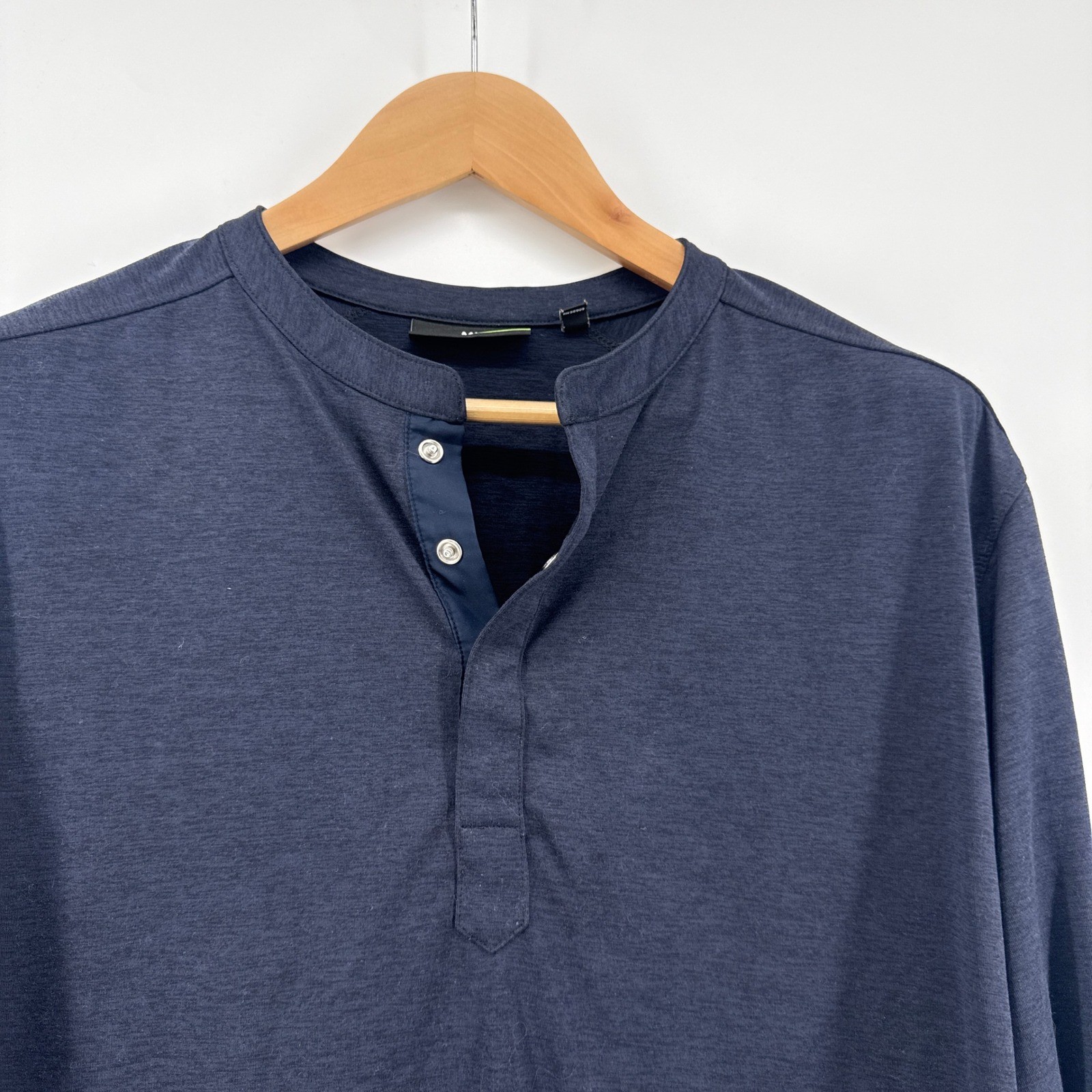 Murano Performance Mens Long Sleeve Henley Shirt Blue Large Button Cuff gallery