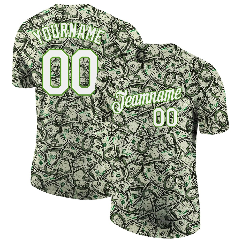 Custom Neon Green Dollar Pattern Performance T-Shirt Personalized Gift for Men