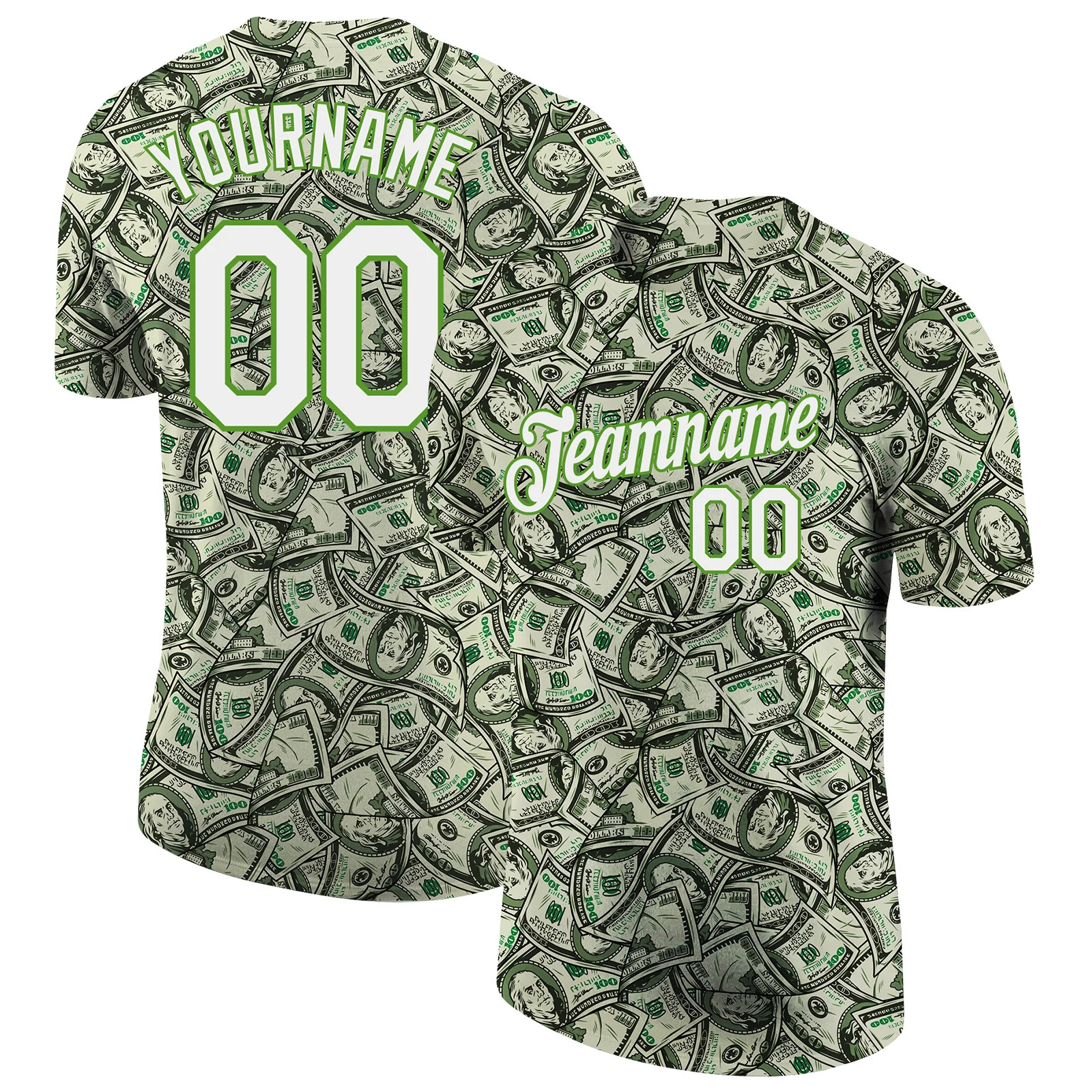 Custom Neon Green Dollar Pattern Performance T-Shirt Personalized Gift for Men