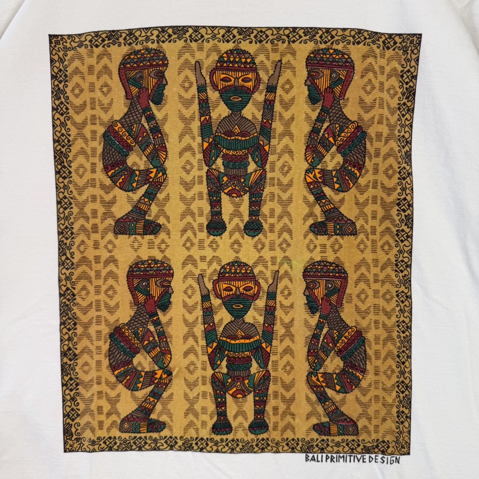 Vintage Art T Shirt Mens XL White Bali Primitive Native Hand Made Single Stitch gallery