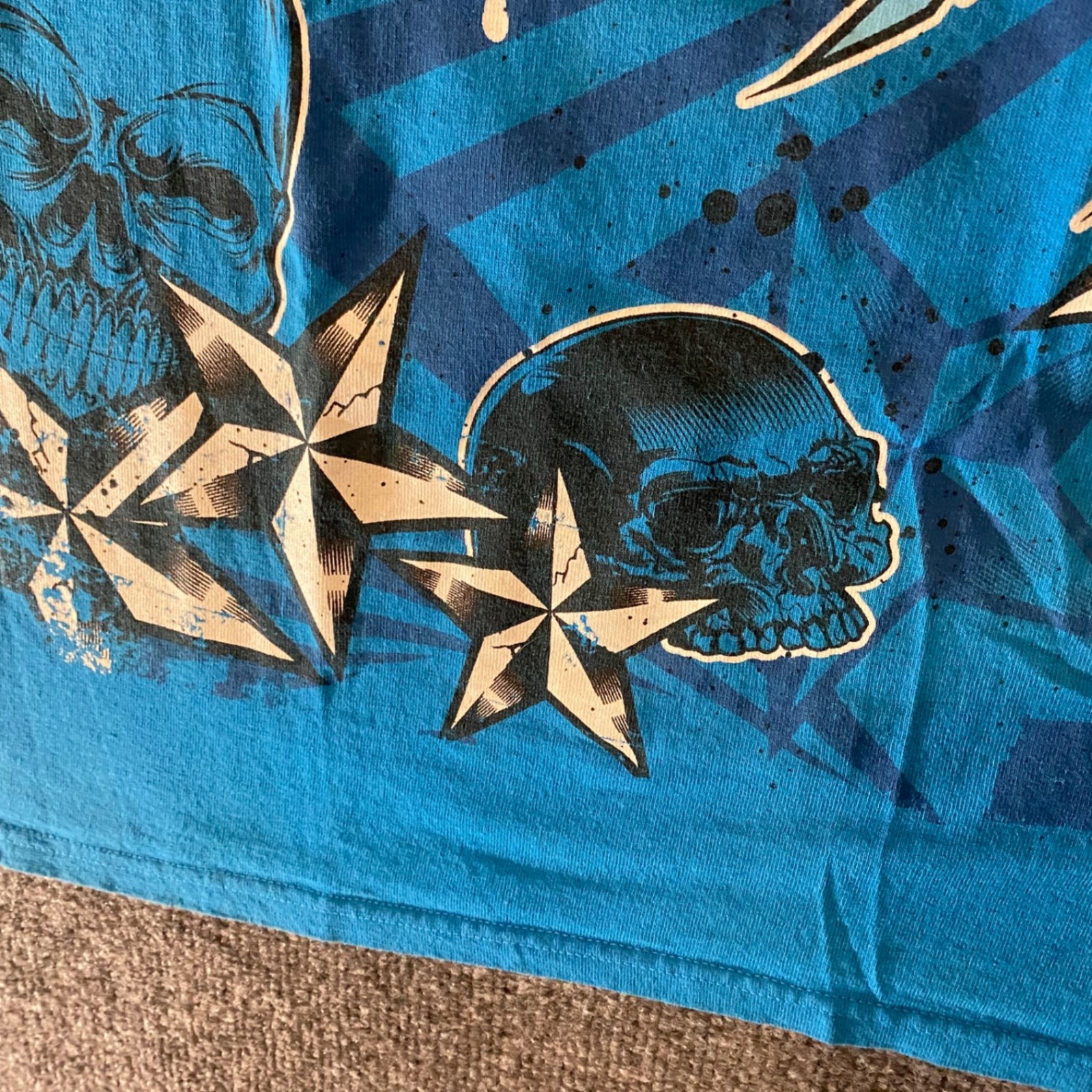 Delta Pro Weight Shirt Mens L Blue Skull Wings Stars Graphic Cotton Short Tee gallery