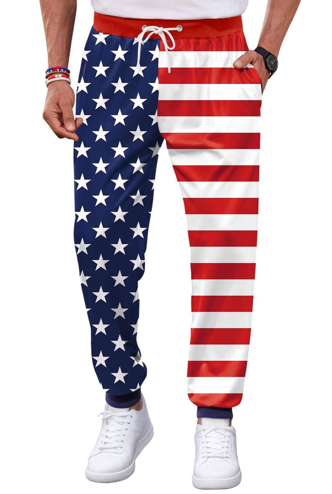 Men’s American Flag Sport Joggers Bright Independence Day Pant Elastic Waistb…