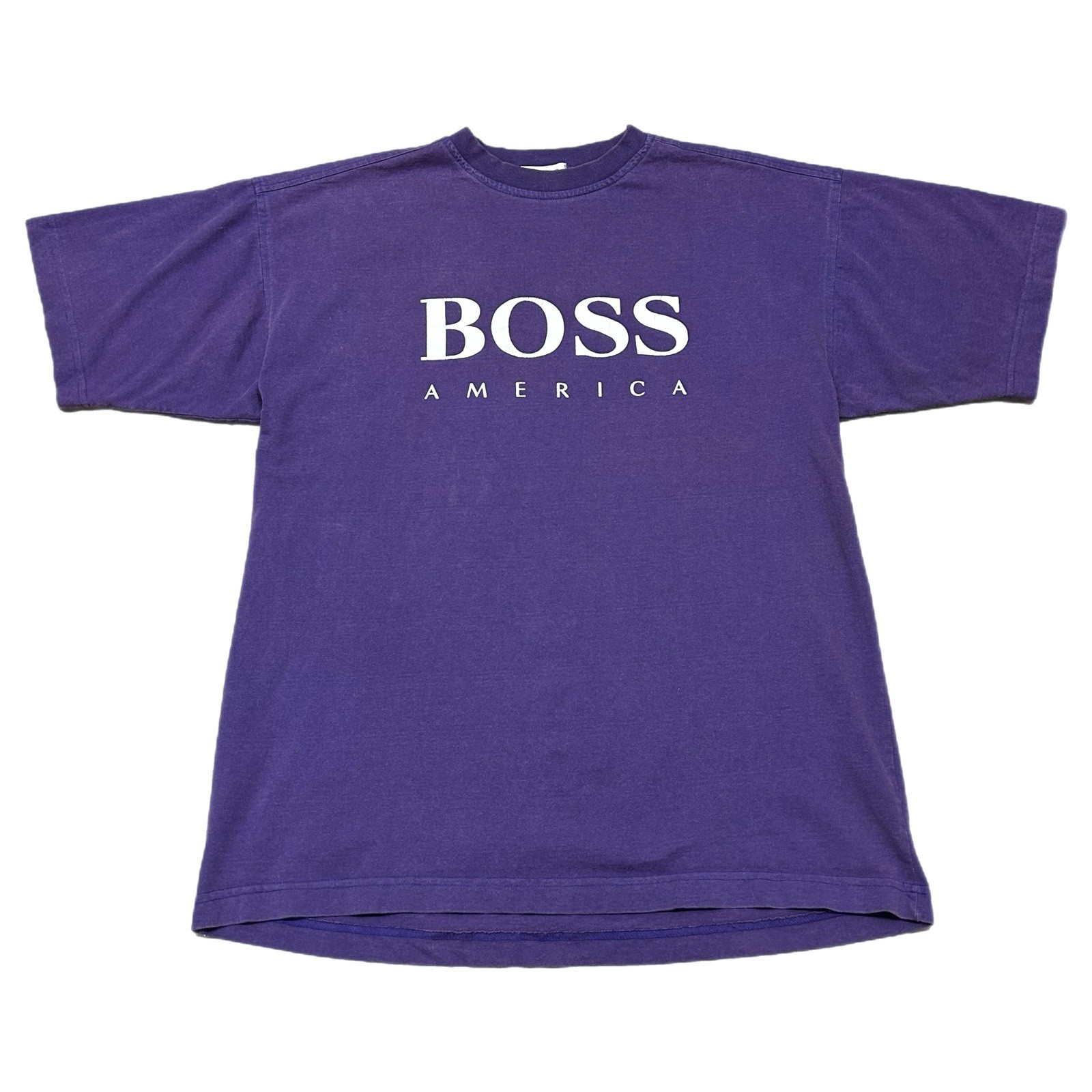 Vintage 90s BOSS America Shirt Big Logo Spellout Purple Hip Hop Rap Size L USA gallery